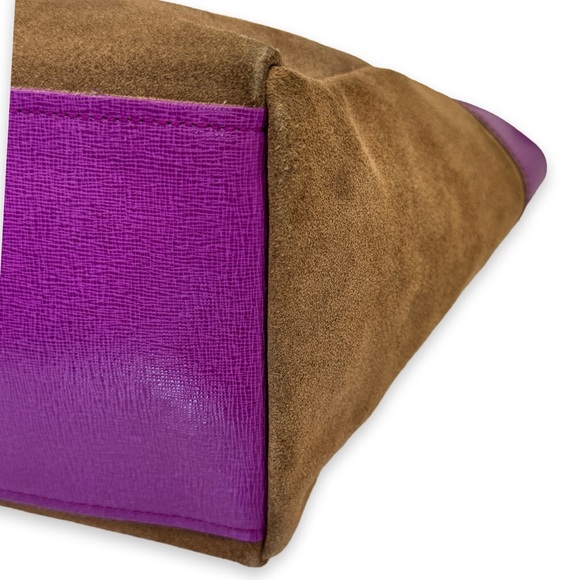 FURLA Suede Reversible Violet & Mocha Italian Leather Tote w/ Dustbag! - Picture 4 of 14